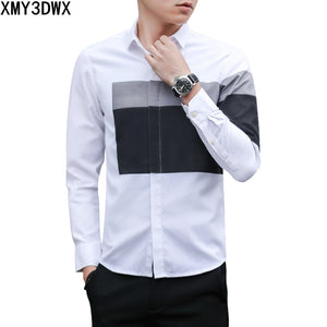 New Design Man Shirt Long Sleeve Casual Slim Patchwork 2018 Spring Autumn Mens Dress Shirts Male Handsome Comfortable Clothing