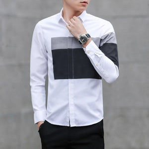 New Design Man Shirt Long Sleeve Casual Slim Patchwork 2018 Spring Autumn Mens Dress Shirts Male Handsome Comfortable Clothing