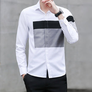 New Design Man Shirt Long Sleeve Casual Slim Patchwork 2018 Spring Autumn Mens Dress Shirts Male Handsome Comfortable Clothing