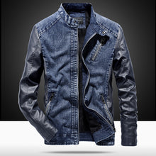 Load image into Gallery viewer, MYAZHOU 2019 Winter Men&#39;s Jacket, Fashion PU Leather Denim Patchwork Jacket , Durable Plus Velvet Warm Men&#39;s Jacket Leather