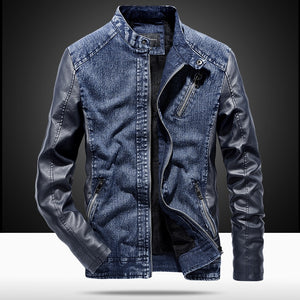 MYAZHOU 2019 Winter Men's Jacket, Fashion PU Leather Denim Patchwork Jacket , Durable Plus Velvet Warm Men's Jacket Leather