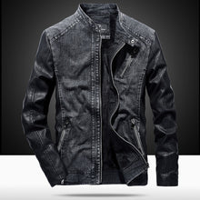 Load image into Gallery viewer, MYAZHOU 2019 Winter Men&#39;s Jacket, Fashion PU Leather Denim Patchwork Jacket , Durable Plus Velvet Warm Men&#39;s Jacket Leather