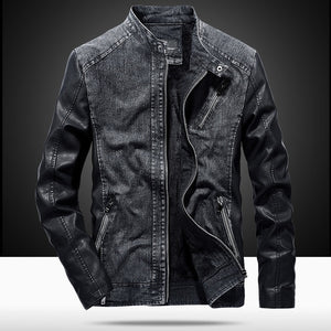 MYAZHOU 2019 Winter Men's Jacket, Fashion PU Leather Denim Patchwork Jacket , Durable Plus Velvet Warm Men's Jacket Leather