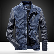 Load image into Gallery viewer, MYAZHOU 2019 Winter Men&#39;s Jacket, Fashion PU Leather Denim Patchwork Jacket , Durable Plus Velvet Warm Men&#39;s Jacket Leather
